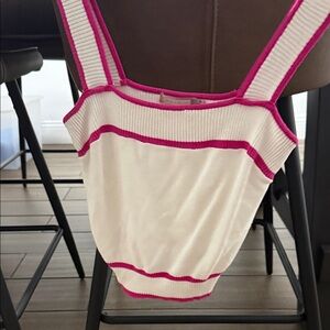 Women's Cream and Pink Ribbed Tank Top